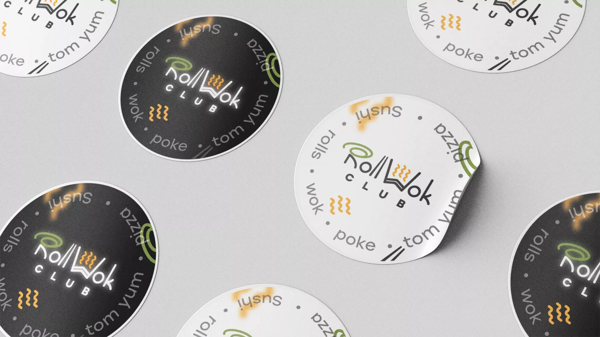 Разработка наклеек для суши-бара «Roll Wok Club» в Слюдянке